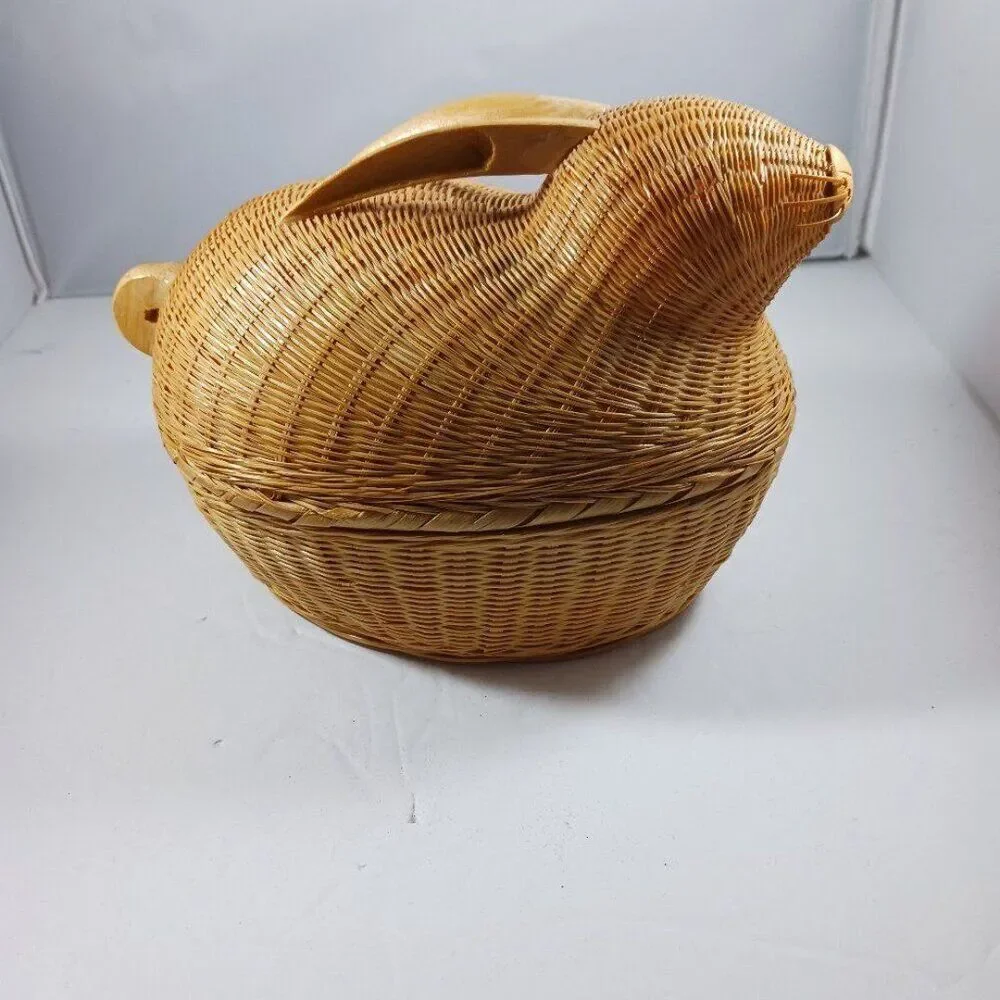Vintage Wicker Basket-Rabbit Missing Eyes